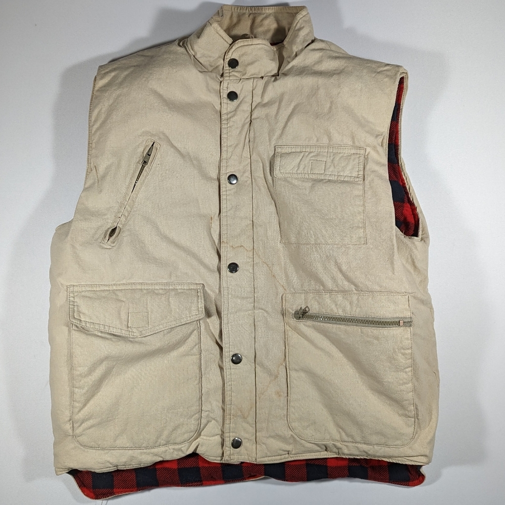 Vintage Men's Botany 500 Outerwear Six Pocket Flannel Lined Vest Size Large